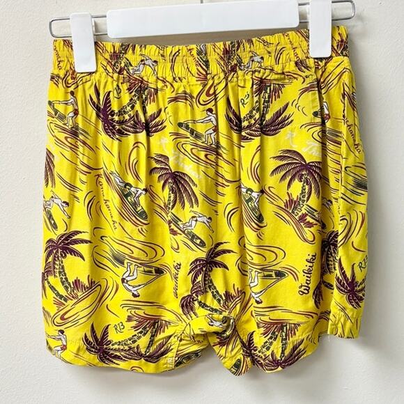 R13 Tropical Print Pull On High Waisted Boxer Shorts Yellow Surfer Women's XS - Picture 3 of 5